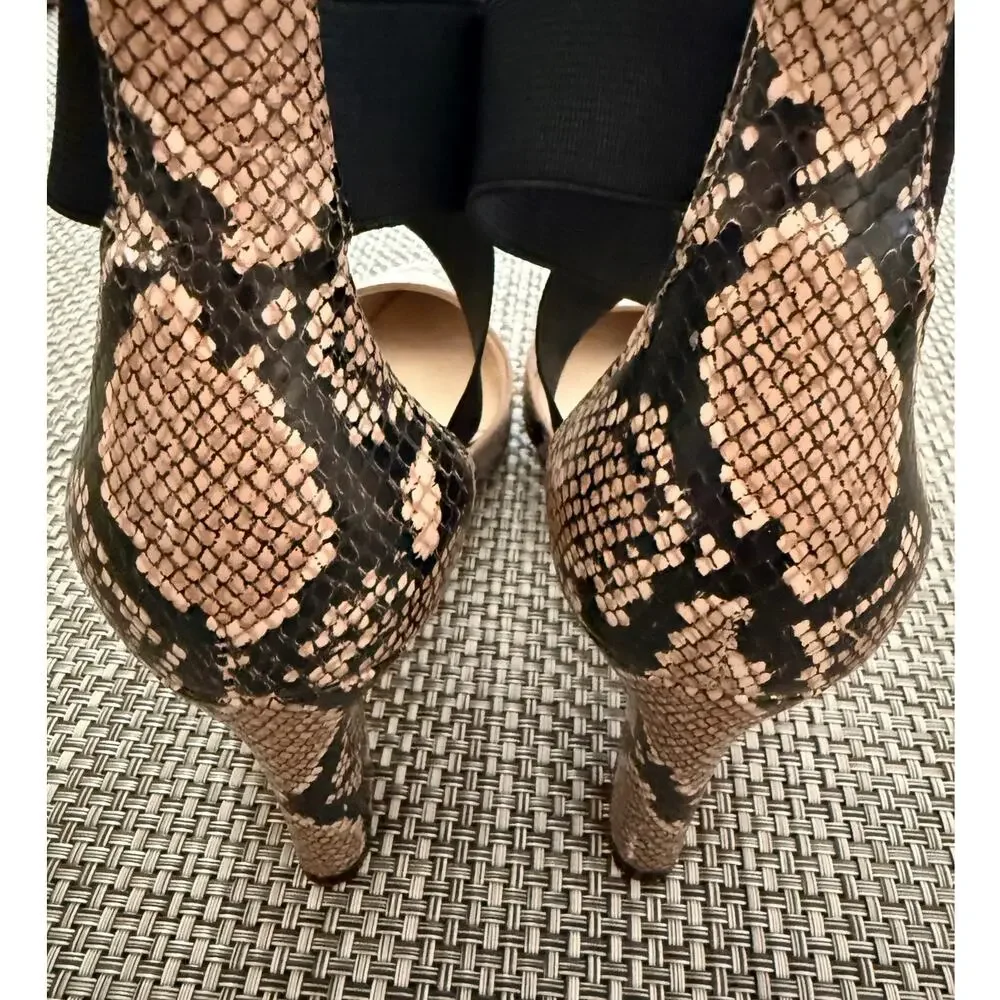 COLE HAAN Cole Maikki Elastic Criss Cross Snake Skin Pumps Heels 7.5 Beige Brown